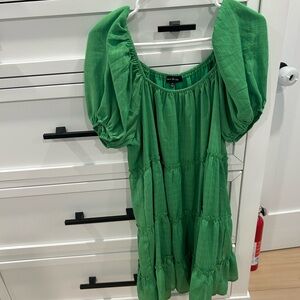 Green Puff Sleeve Sundress with Scoop Neck
